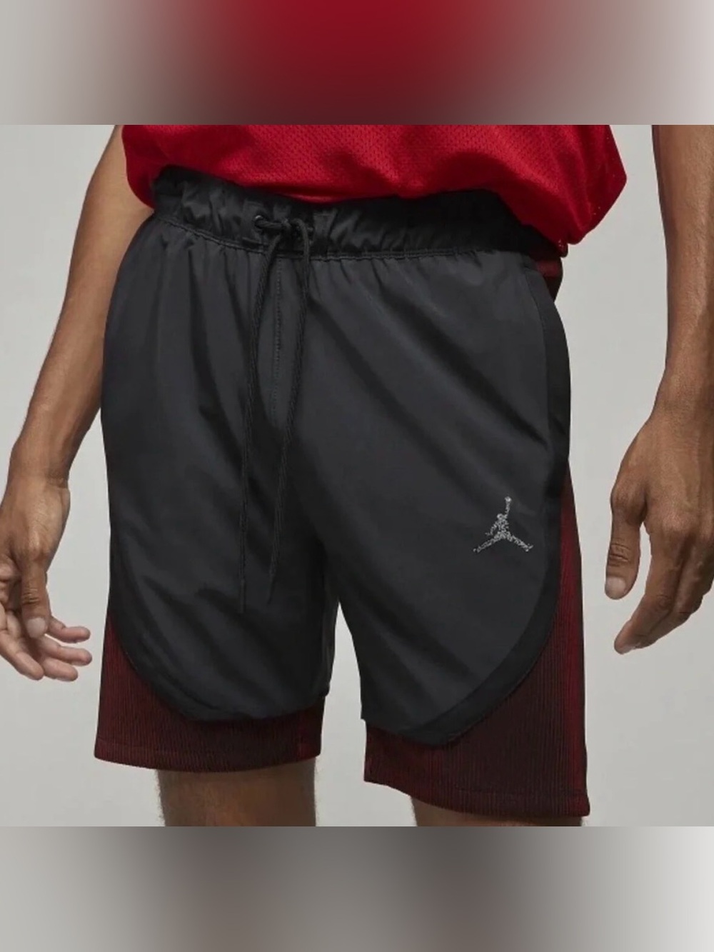 Jordan Black Athletic Layered Training Shorts with Red Underlayer